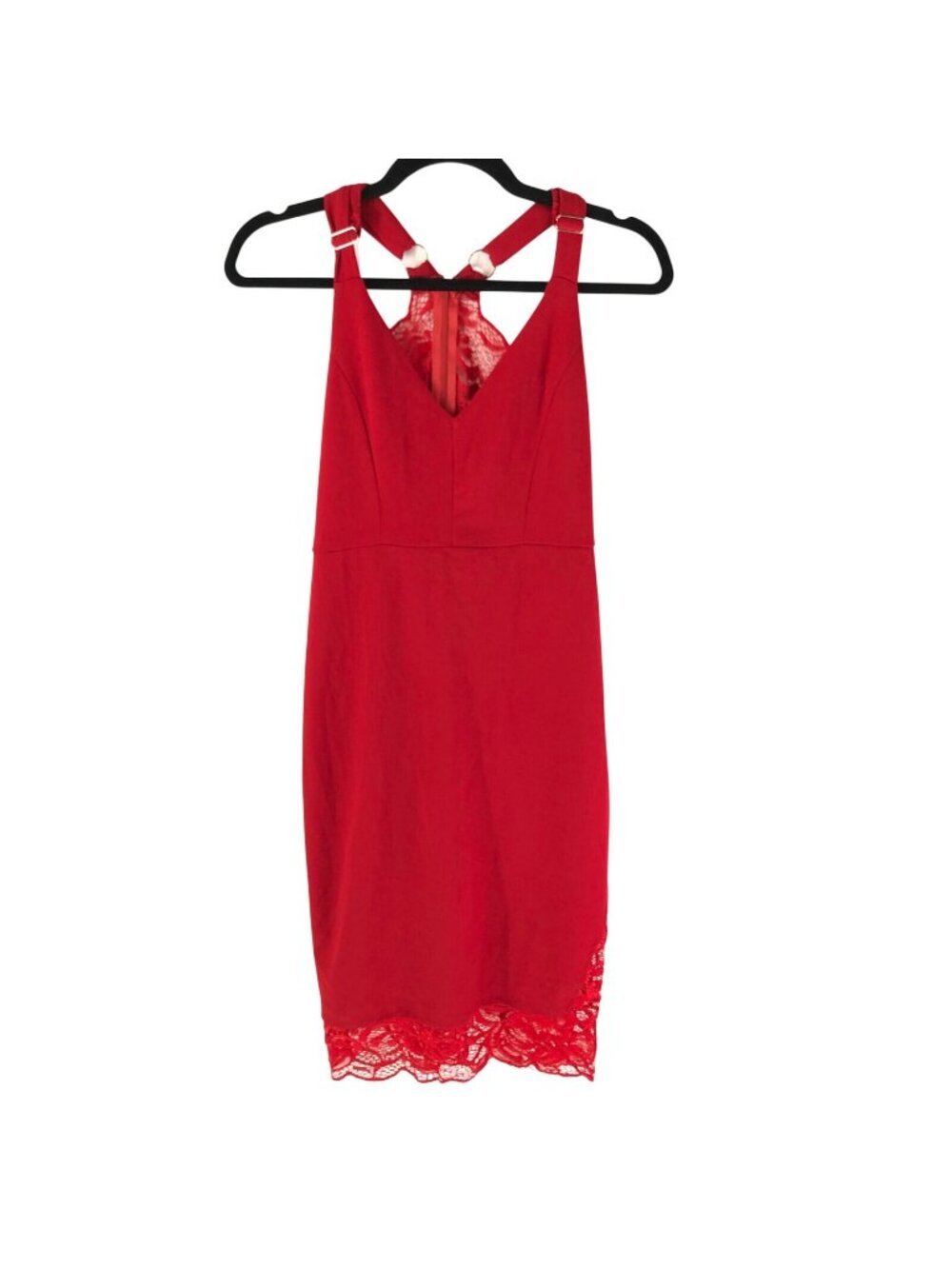 Velvet Torch Dress Sheath Lace Trim Back Stretch Sexy Racerback Red Size M